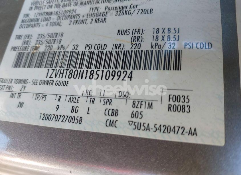 Photo 9 of 2008 Ford Mustang V6 DELUXE/V6 PREMIUM (VIN 1ZVHT80N185109924)