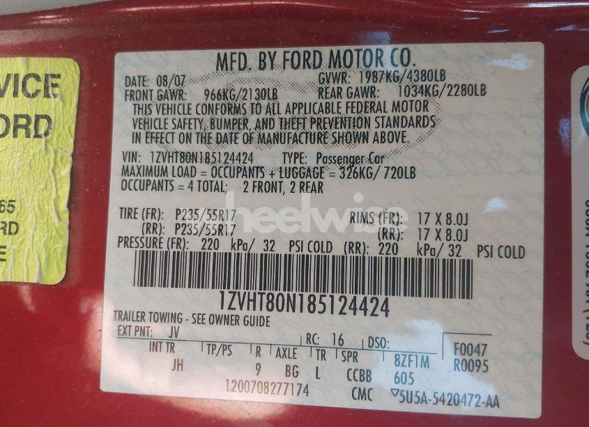 Photo 9 of 2008 Ford Mustang V6 DELUXE/V6 PREMIUM (VIN 1ZVHT80N185124424)