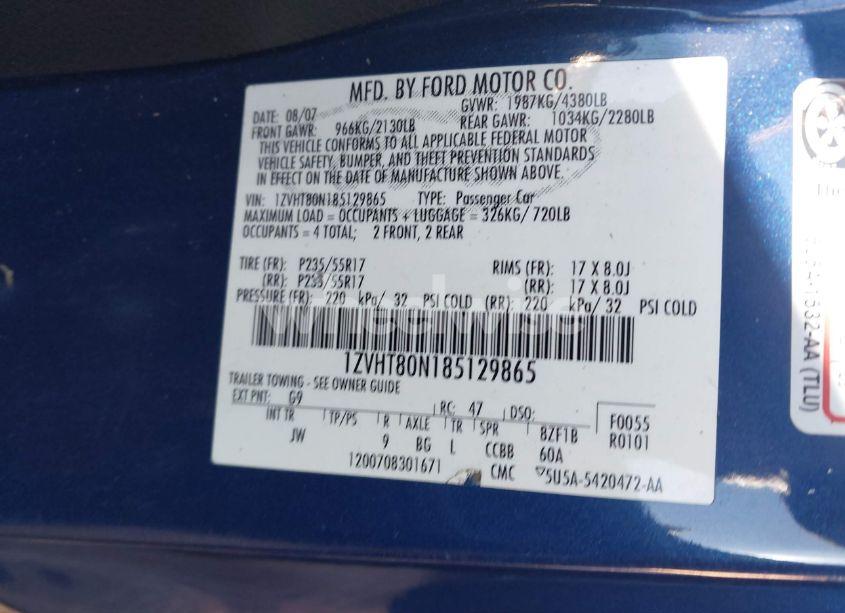 Photo 8 of 2008 Ford Mustang V6 DELUXE/V6 PREMIUM (VIN 1ZVHT80N185129865)