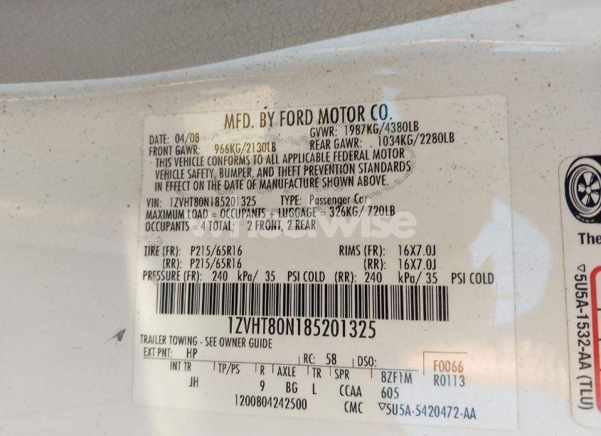 Photo 9 of 2008 Ford Mustang V6 DELUXE/V6 PREMIUM (VIN 1ZVHT80N185201325)