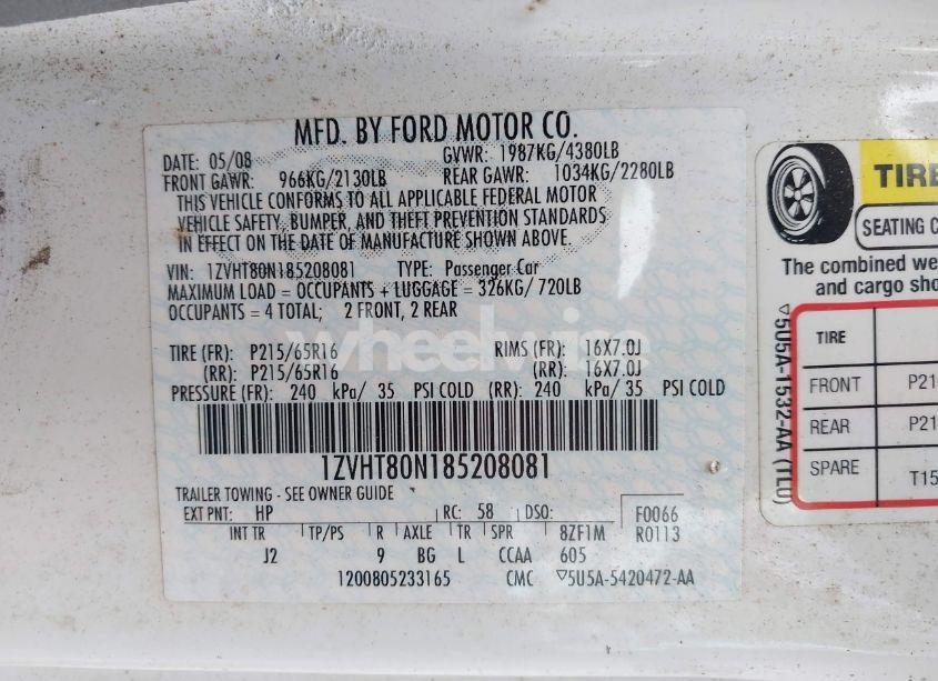 Photo 9 of 2008 Ford Mustang V6 DELUXE/V6 PREMIUM (VIN 1ZVHT80N185208081)