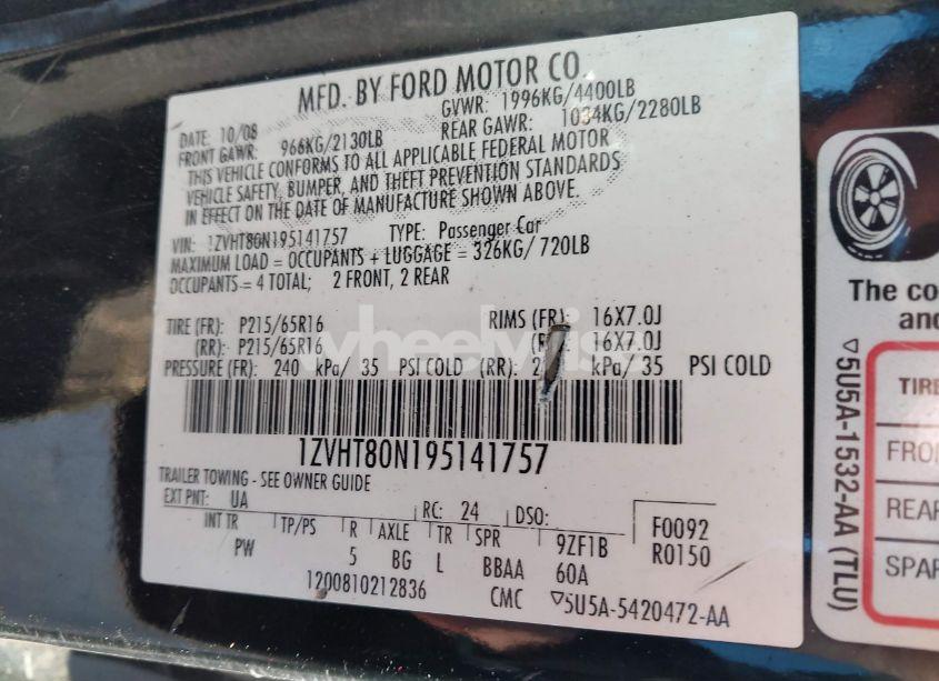 Photo 9 of 2009 Ford Mustang V6/V6 PREMIUM (VIN 1ZVHT80N195141757)