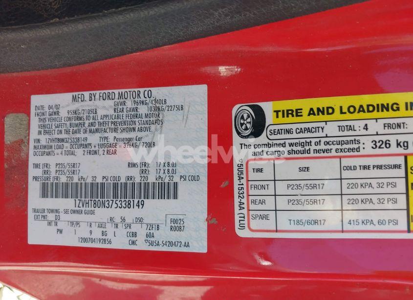 Photo 9 of 2007 Ford Mustang V6 DELUXE/V6 PREMIUM (VIN 1ZVHT80N375338149)