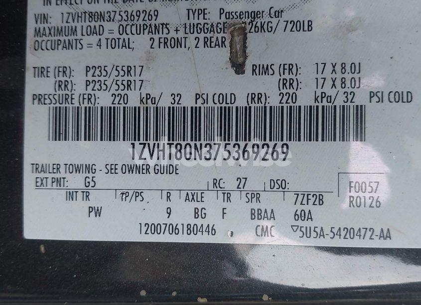 Photo 9 of 2007 Ford Mustang V6 DELUXE/V6 PREMIUM (VIN 1ZVHT80N375369269)