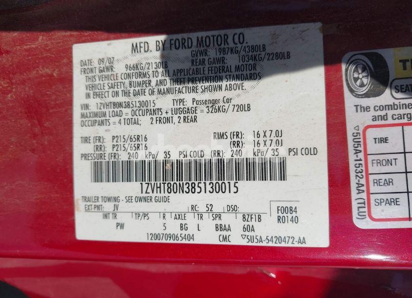 Photo 9 of 2008 Ford Mustang V6 DELUXE (VIN 1ZVHT80N385130015)