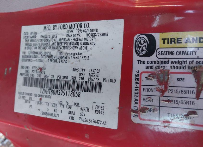 Photo 9 of 2009 Ford Mustang V6/V6 PREMIUM (VIN 1ZVHT80N395118058)