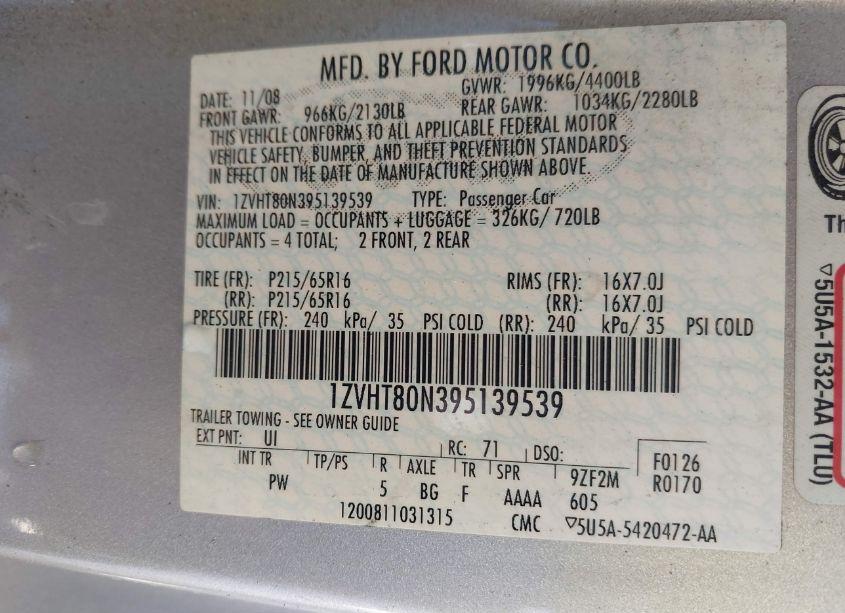 Photo 9 of 2009 Ford Mustang V6/V6 PREMIUM (VIN 1ZVHT80N395139539)