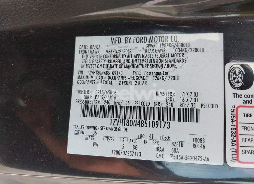 Photo 9 of 2008 Ford Mustang V6 DELUXE/V6 PREMIUM (VIN 1ZVHT80N485109173)