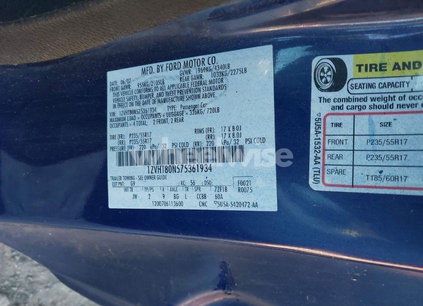 Photo 9 of 2007 Ford Mustang V6 DELUXE/V6 PREMIUM (VIN 1ZVHT80N575361934)