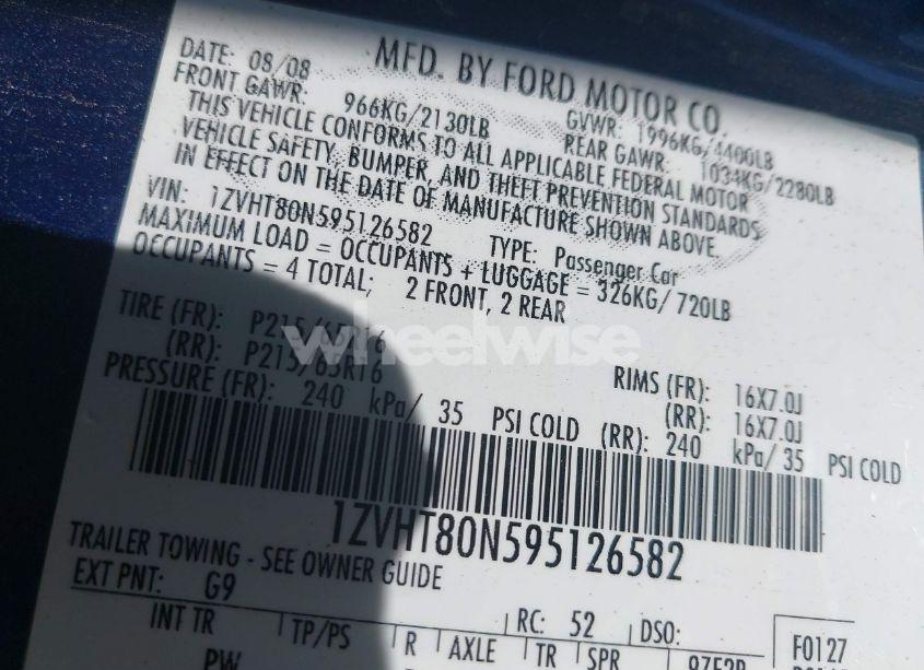 Photo 9 of 2009 Ford Mustang V6/V6 PREMIUM (VIN 1ZVHT80N595126582)