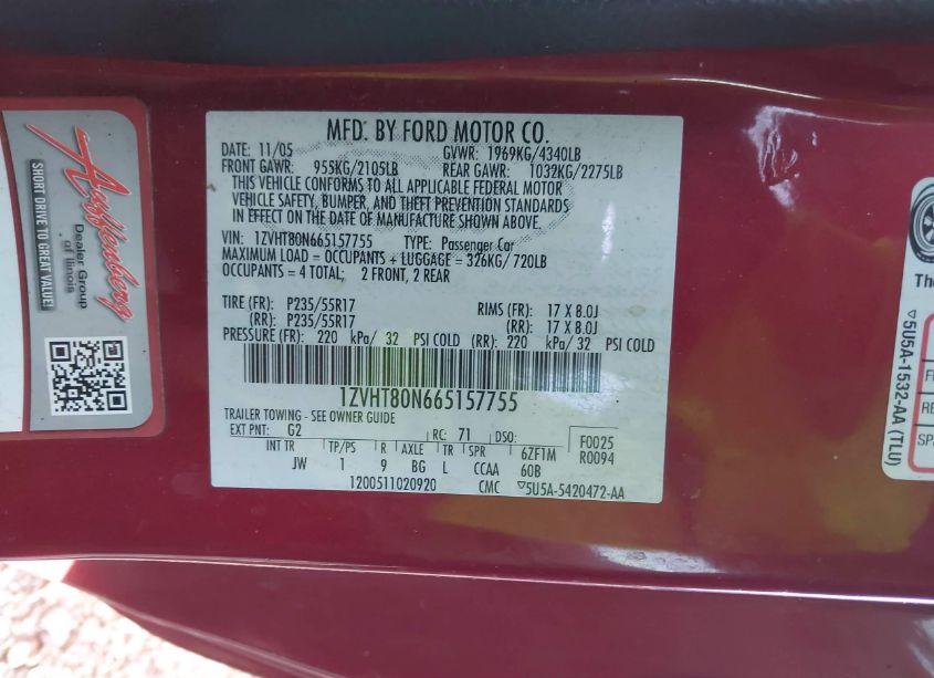 Photo 9 of 2006 Ford Mustang V6 (VIN 1ZVHT80N665157755)