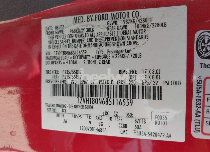 Photo 9 of 2008 Ford Mustang V6 PREMIUM (VIN 1ZVHT80N685116559)