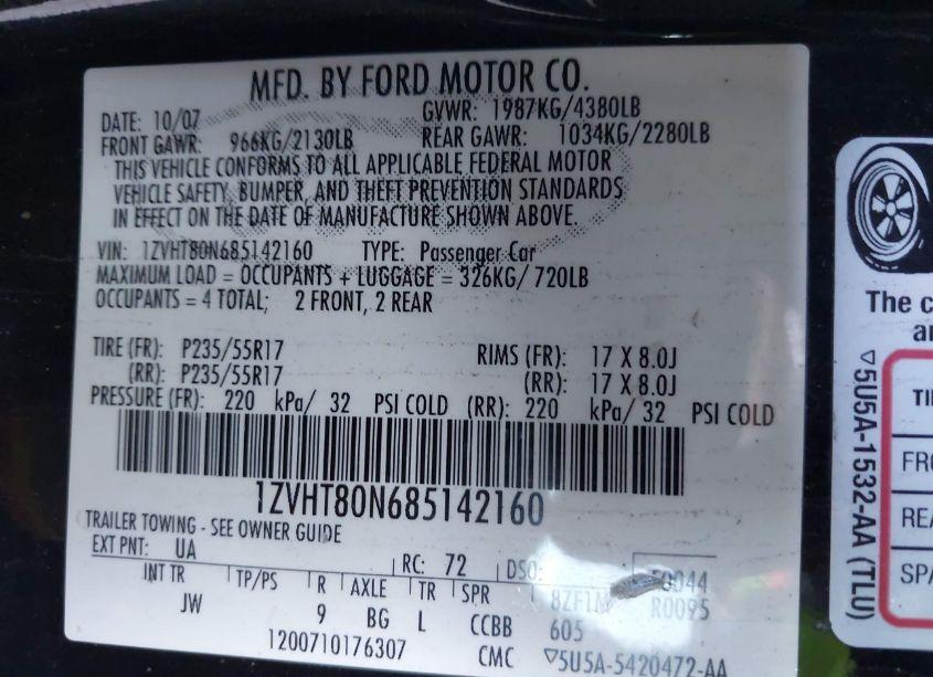 Photo 9 of 2008 Ford Mustang V6 DELUXE/V6 PREMIUM (VIN 1ZVHT80N685142160)