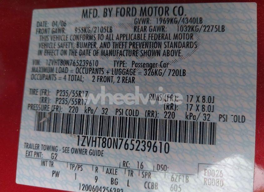 Photo 9 of 2006 Ford Mustang V6 (VIN 1ZVHT80N765239610)