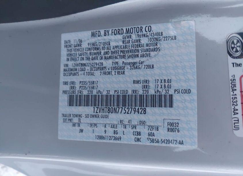 Photo 9 of 2007 Ford Mustang V6 DELUXE/V6 PREMIUM (VIN 1ZVHT80N775279428)