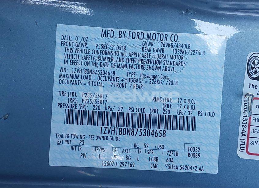 Photo 9 of 2007 Ford Mustang V6 DELUXE/V6 PREMIUM (VIN 1ZVHT80N875304658)