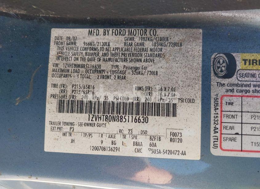 Photo 9 of 2008 Ford Mustang V6 DELUXE/V6 PREMIUM (VIN 1ZVHT80N885116630)