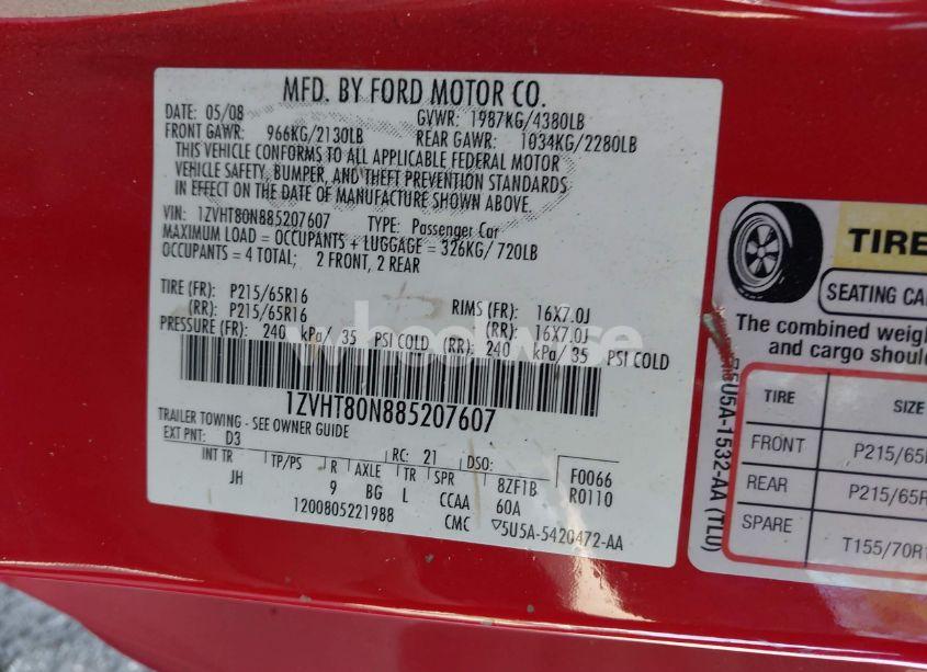 Photo 9 of 2008 Ford Mustang V6 DELUXE/V6 PREMIUM (VIN 1ZVHT80N885207607)