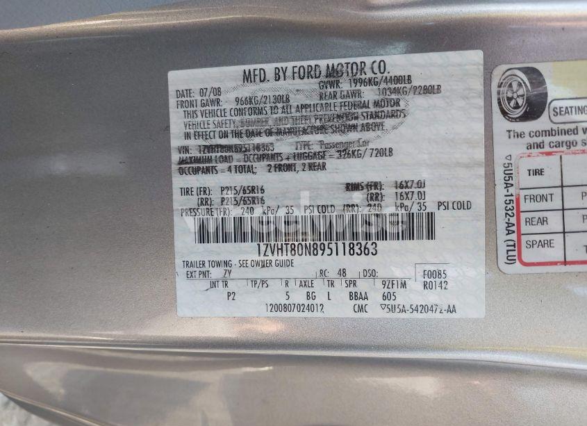 Photo 9 of 2009 Ford Mustang V6/V6 PREMIUM (VIN 1ZVHT80N895118363)