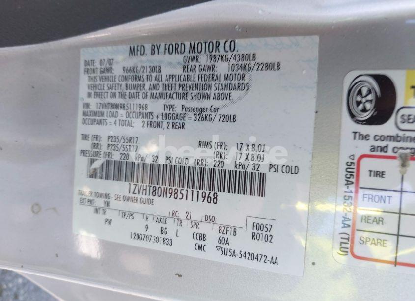 Photo 9 of 2008 Ford Mustang V6 DELUXE/V6 PREMIUM (VIN 1ZVHT80N985111968)