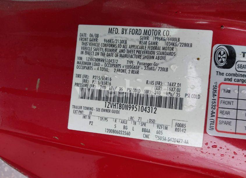 Photo 9 of 2009 Ford Mustang V6/V6 PREMIUM (VIN 1ZVHT80N995104312)