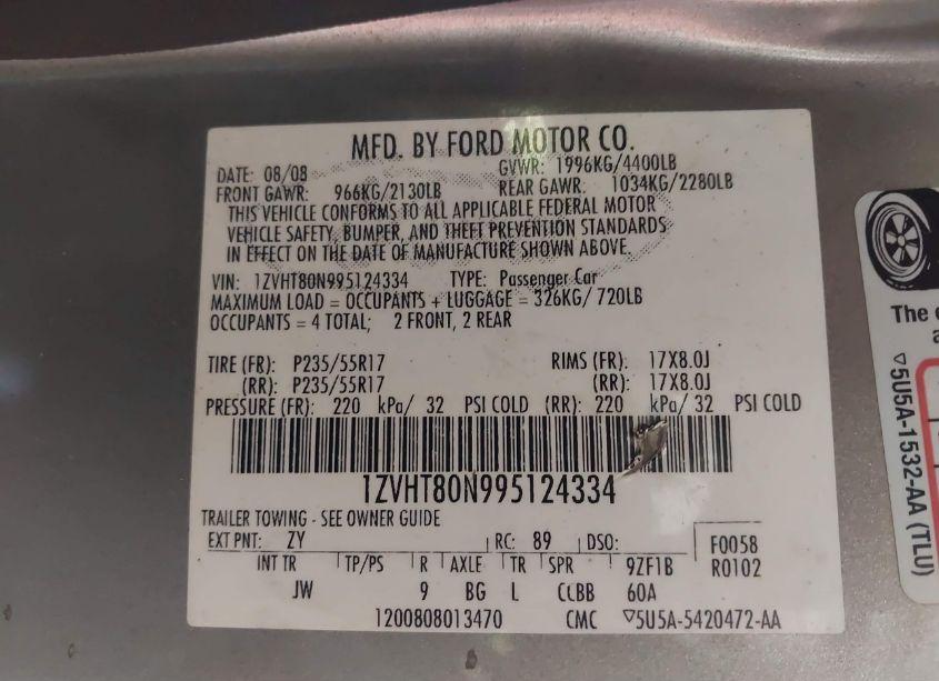 Photo 9 of 2009 Ford Mustang V6/V6 PREMIUM (VIN 1ZVHT80N995124334)