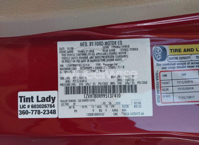 Photo 9 of 2009 Ford Mustang V6/V6 PREMIUM (VIN 1ZVHT80N995137410)