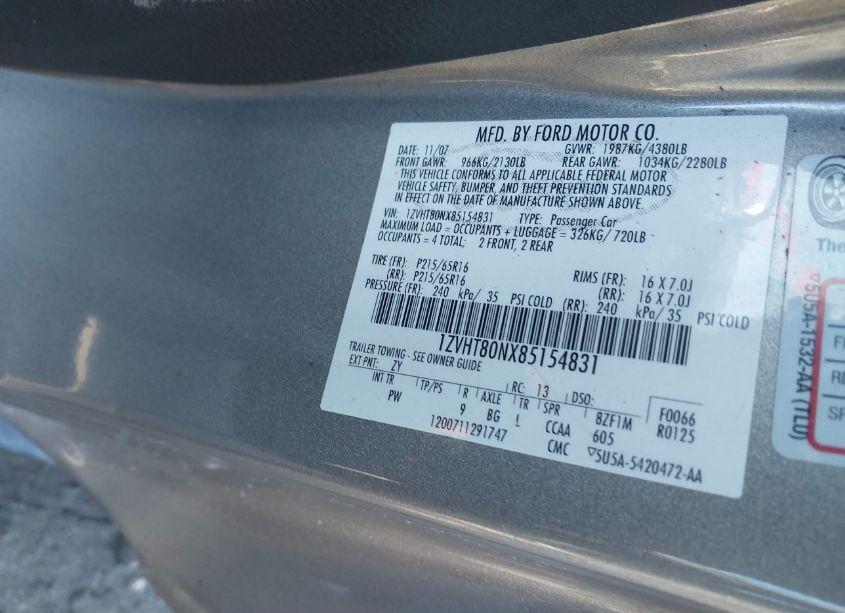 Photo 9 of 2008 Ford Mustang V6 DELUXE/V6 PREMIUM (VIN 1ZVHT80NX85154831)