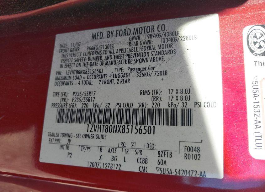 Photo 9 of 2008 Ford Mustang V6 DELUXE/V6 PREMIUM (VIN 1ZVHT80NX85156501)