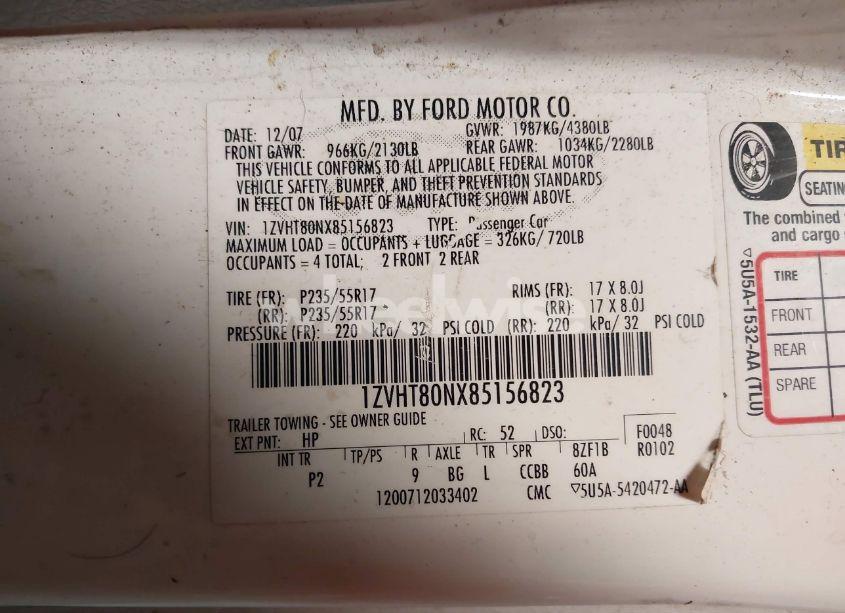 Photo 9 of 2008 Ford Mustang V6 DELUXE/V6 PREMIUM (VIN 1ZVHT80NX85156823)