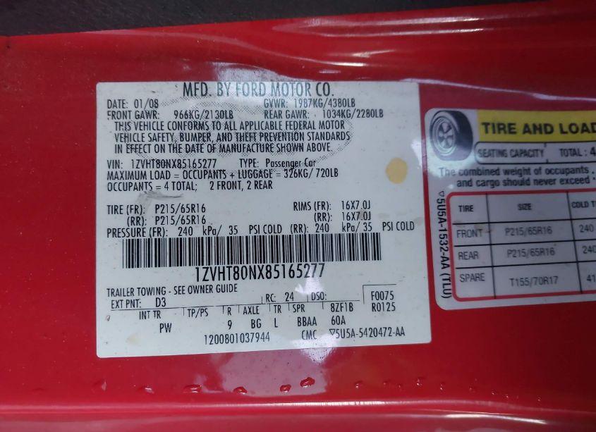 Photo 9 of 2008 Ford Mustang V6 DELUXE/V6 PREMIUM (VIN 1ZVHT80NX85165277)
