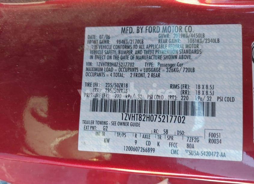 Photo 9 of 2007 Ford Mustang GT DELUXE/GT PREMIUM (VIN 1ZVHT82H075217702)