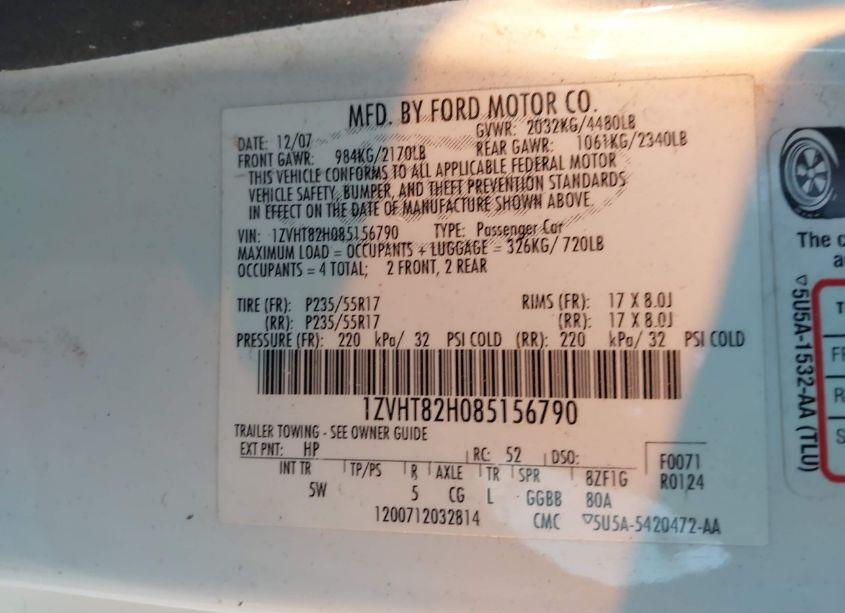 Photo 9 of 2008 Ford Mustang (VIN 1ZVHT82H085156790)