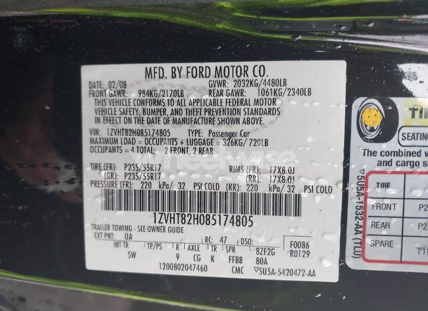 Photo 9 of 2008 Ford Mustang GT DELUXE/GT PREMIUM (VIN 1ZVHT82H085174805)