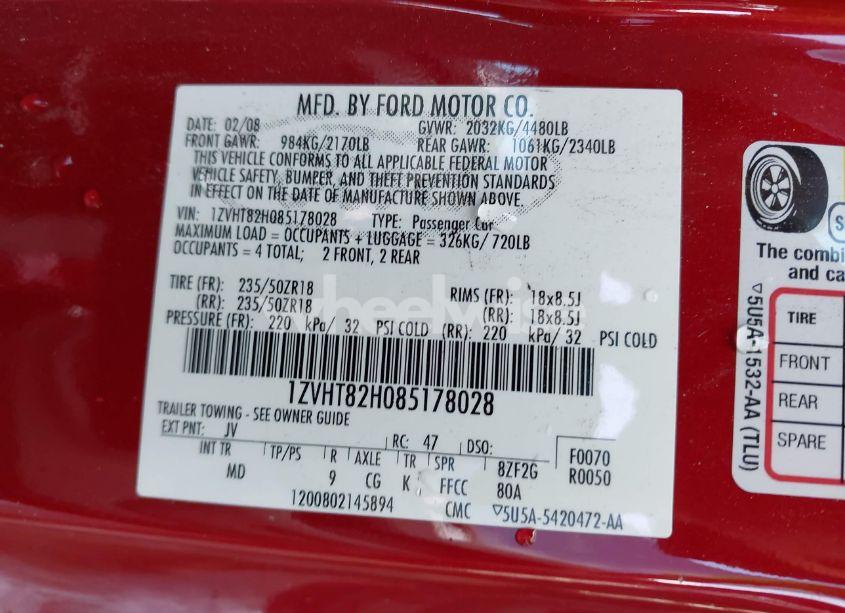 Photo 9 of 2008 Ford Mustang GT DELUXE/GT PREMIUM (VIN 1ZVHT82H085178028)