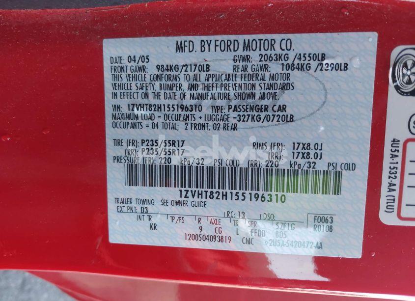 Photo 9 of 2005 Ford Mustang GT DELUXE/GT PREMIUM (VIN 1ZVHT82H155196310)