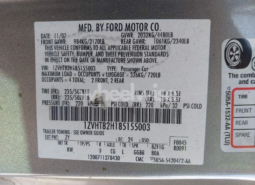 Photo 9 of 2008 Ford Mustang GT DELUXE/GT PREMIUM (VIN 1ZVHT82H185155003)