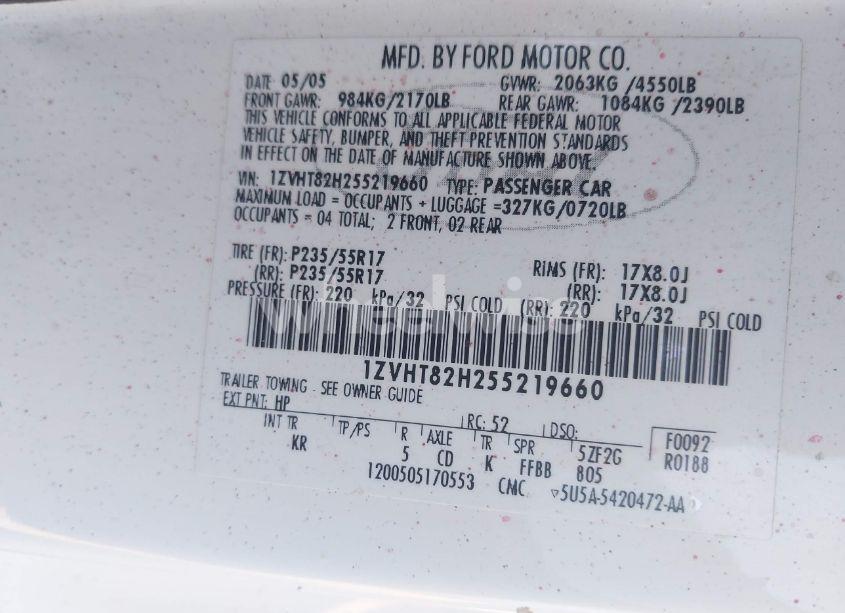 Photo 9 of 2005 Ford Mustang GT DELUXE/GT PREMIUM (VIN 1ZVHT82H255219660)