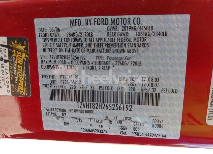 Photo 9 of 2006 Ford Mustang GT (VIN 1ZVHT82H265256192)