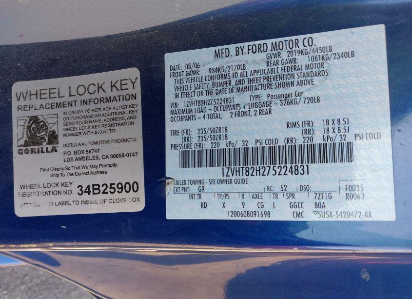 Photo 9 of 2007 Ford Mustang GT DELUXE/GT PREMIUM (VIN 1ZVHT82H275224831)