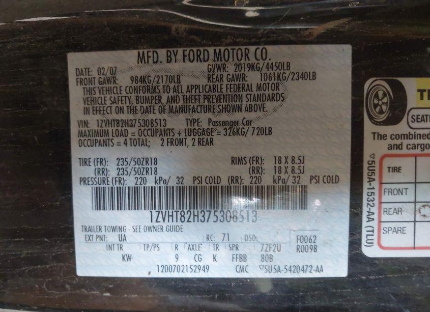 Photo 9 of 2007 Ford Mustang GT DELUXE/GT PREMIUM (VIN 1ZVHT82H375308513)