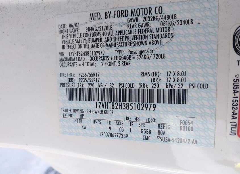 Photo 9 of 2008 Ford Mustang GT PREMIUM (VIN 1ZVHT82H385102979)