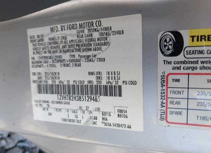 Photo 9 of 2008 Ford Mustang GT DELUXE/GT PREMIUM (VIN 1ZVHT82H385129485)