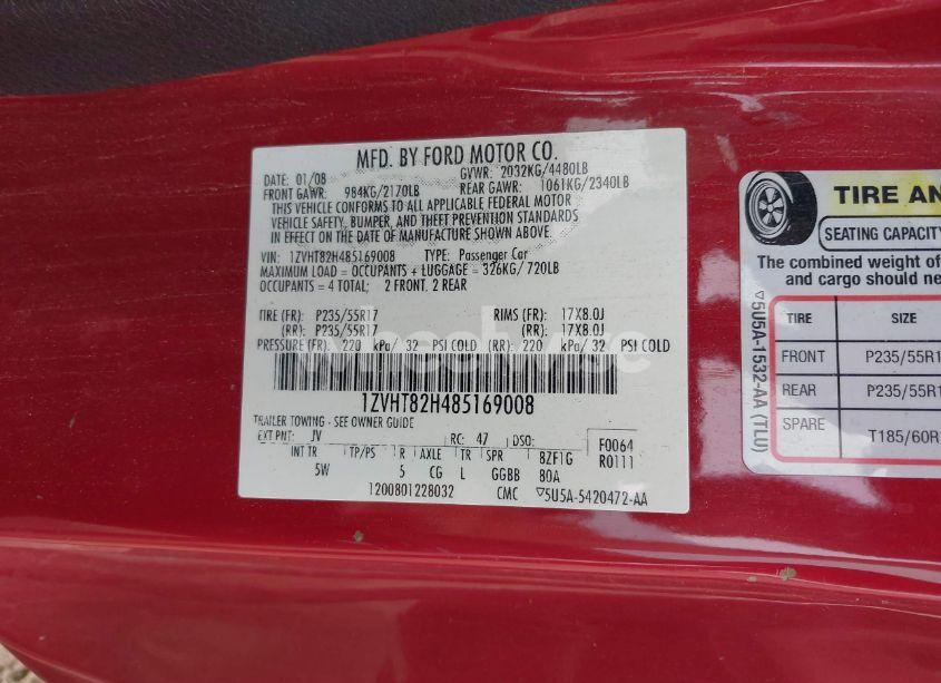 Photo 9 of 2008 Ford Mustang GT DELUXE/GT PREMIUM (VIN 1ZVHT82H485169008)