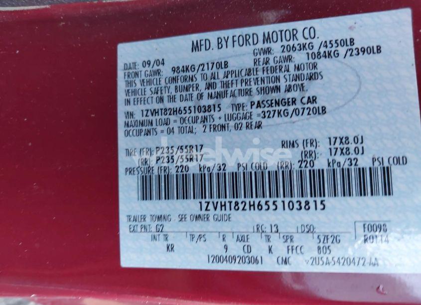 Photo 9 of 2005 Ford Mustang GT DELUXE/GT PREMIUM (VIN 1ZVHT82H655103815)