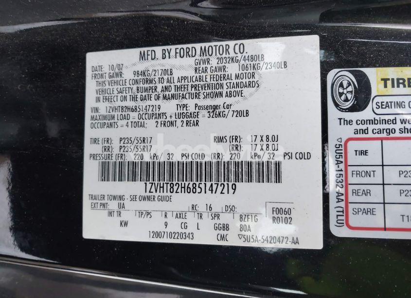 Photo 9 of 2008 Ford Mustang GT PREMIUM (VIN 1ZVHT82H685147219)