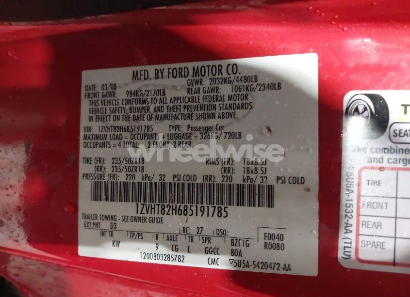 Photo 9 of 2008 Ford Mustang GT DELUXE/GT PREMIUM (VIN 1ZVHT82H685191785)