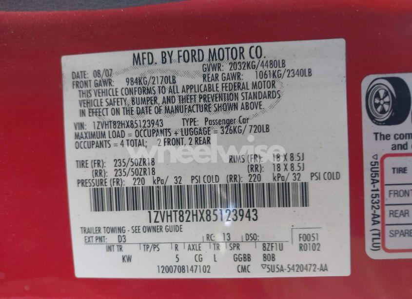 Photo 9 of 2008 Ford Mustang GT DELUXE/GT PREMIUM (VIN 1ZVHT82HX85123943)