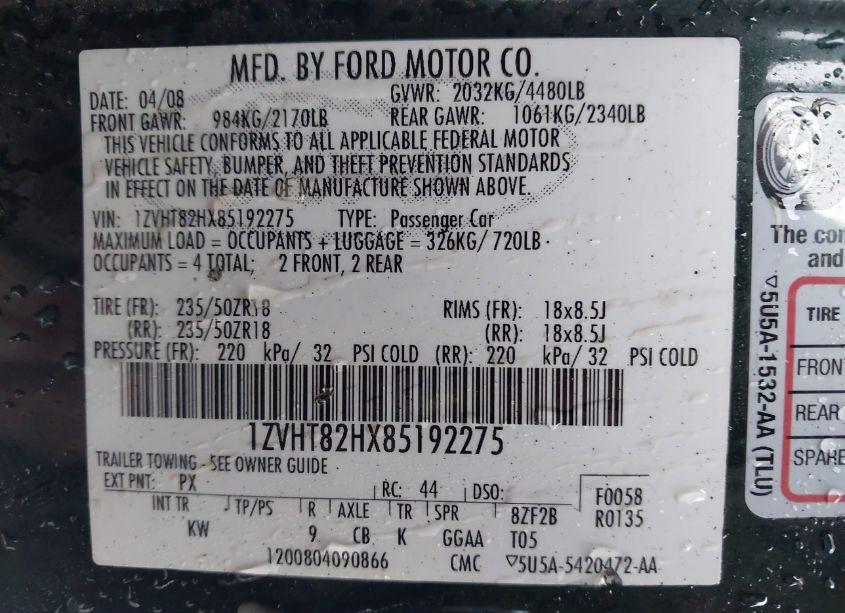 Photo 9 of 2008 Ford Mustang GT DELUXE/GT PREMIUM (VIN 1ZVHT82HX85192275)