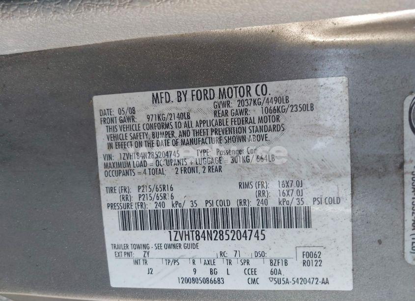 Photo 9 of 2008 Ford Mustang V6 DELUXE/V6 PREMIUM (VIN 1ZVHT84N285204745)